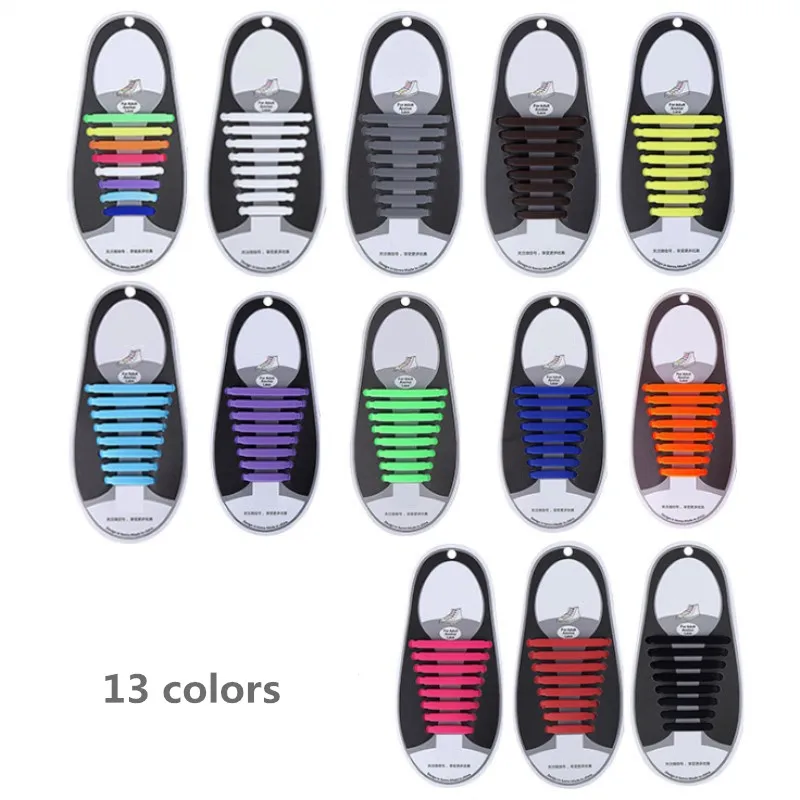 

16pcs/lot Silicone Shoelaces Elastic Shoe Laces Special No Tie Shoelace for Men Women Lacing Rubber Zapatillas 13 Colors