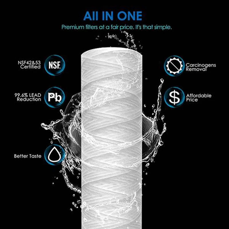 5Pc 20 Micrometre 10X2.5 Inch String Wound Sediment Water Filter,Whole House Sediment Filtration,Replacement For RO Unit