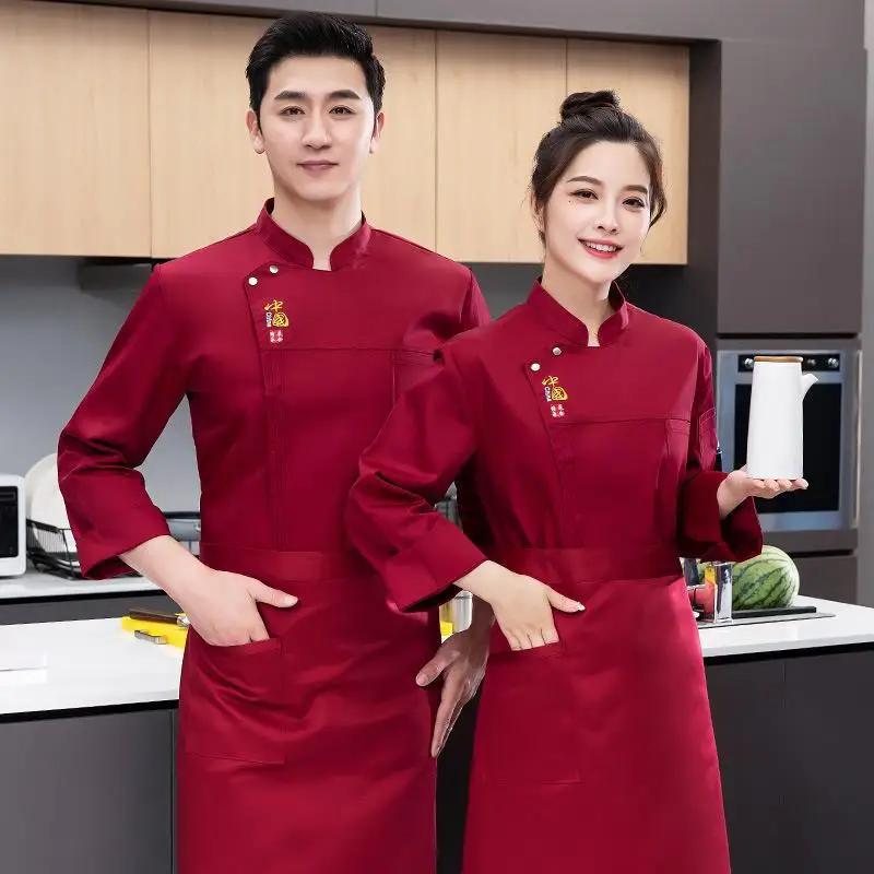 Chef Overalls ผู้ชายแขนยาวโรงแรม Catering ห้องครัวและโรงอาหารร้านอาหาร Chef Uniform ฤดูใบไม้ร่วงและฤดูหนาวเสื้อผ้า