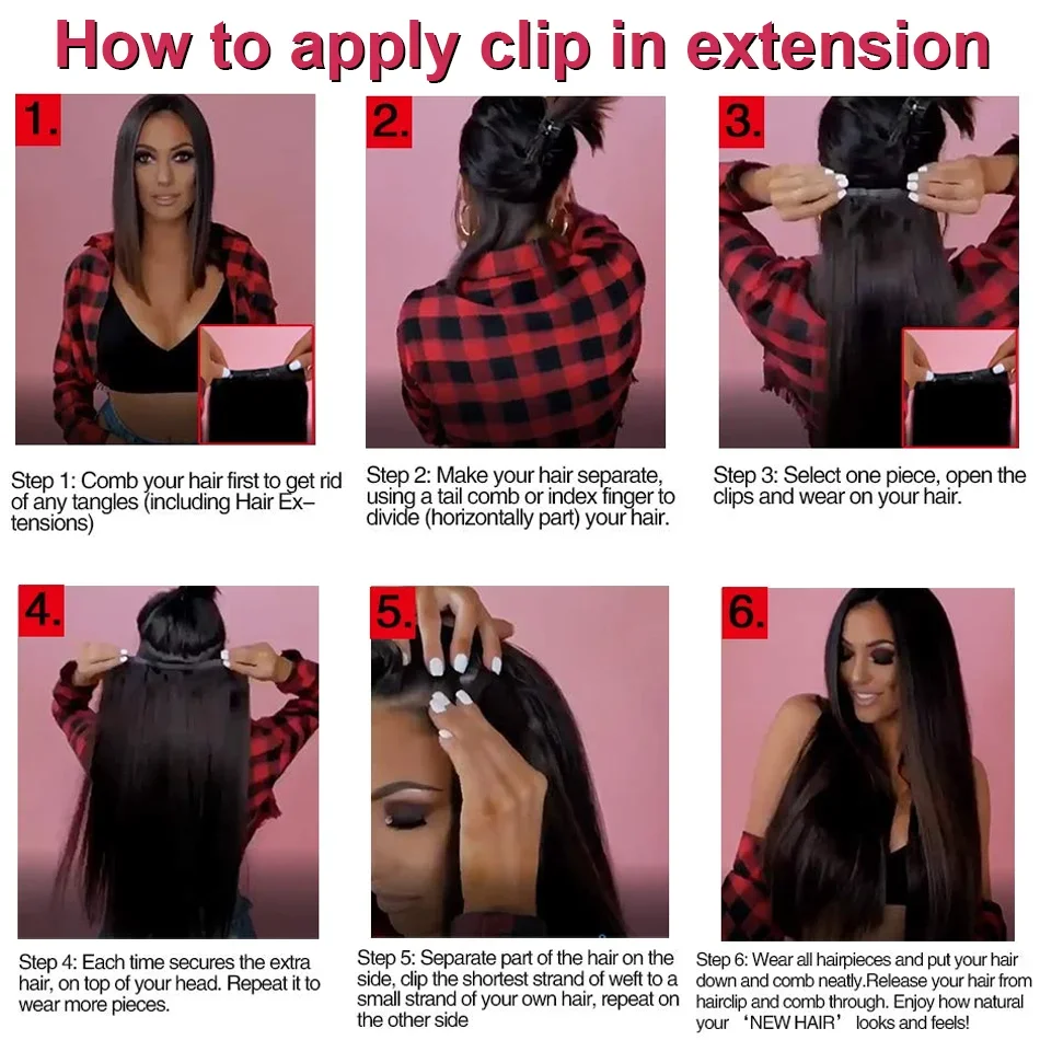 Maxhair-Extensão de cabelo reto com clipe para mulheres, cabelo humano, cabeça cheia, brasileiro, cor 1B, 100g por conjunto