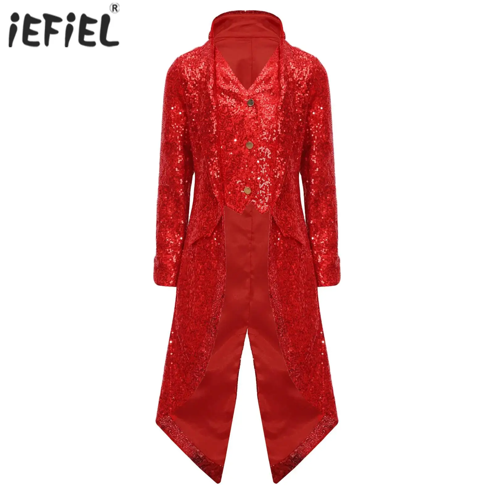 

Boys Medieval Victorian Costume Steampunk Long Coat Vintage Gothic Tailcoat Halloween Cosplay Frock Coat Sequins Jacket Dress Up