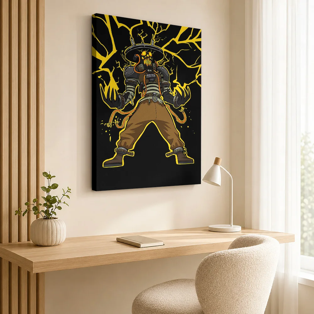 Deadlock Monster With Lightning Canvas Poster Personalized Photo Yellow Linework Illustration Wall Art For Bedroom Gamer Gift