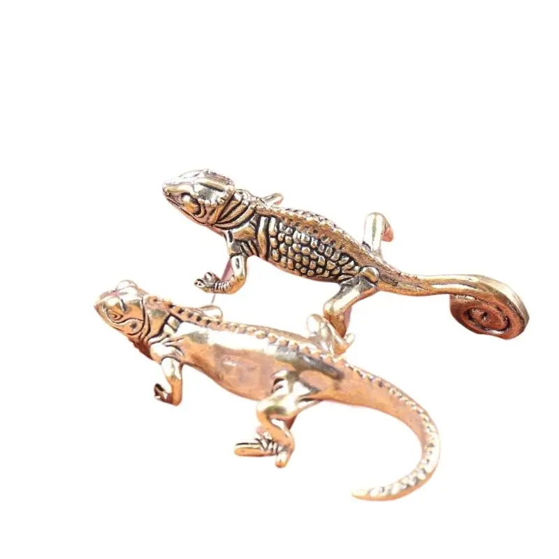 تصميم جديد 1 قطعة العتيقة برونزية الصحراء الاستوائية الحيوان سحلية تمثال الرجعية النحاس الحرباء أرقام الحلي مكتب الديكور #6