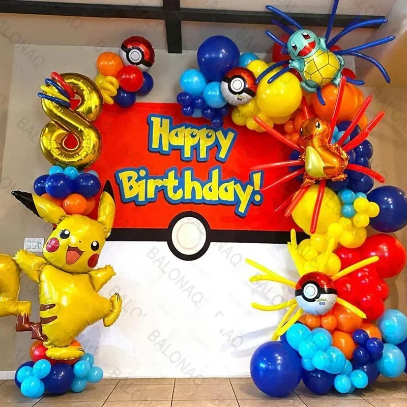 84pcs Pokemon Theme Pikachu Foil Balloon Set 32inch Gold Number 0-9th Children Birthday Party Decorations Baby Shower Supplies