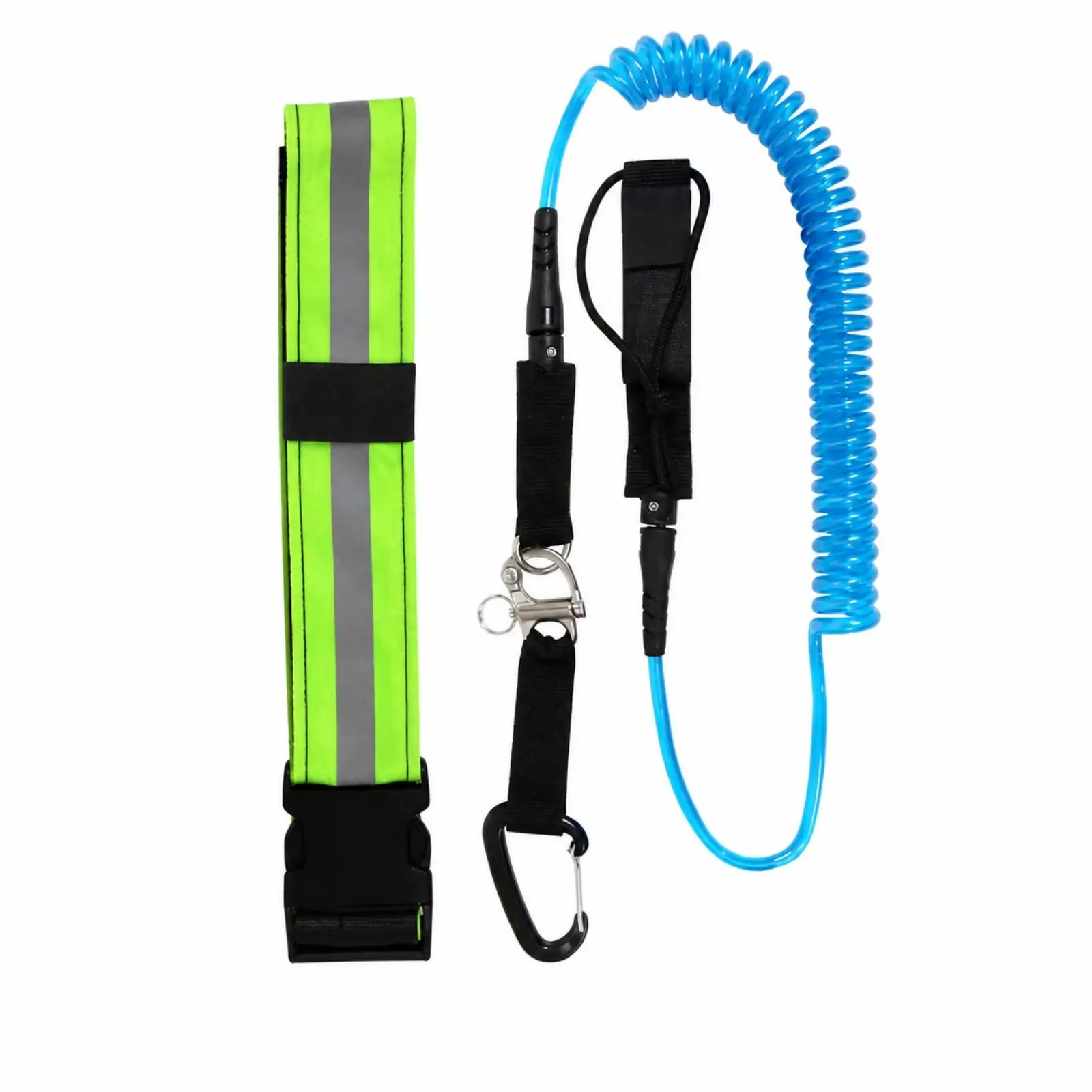 Waist Belt Paddle Board Safety Rope Quick-Connect Paddle Board Leash with Reflective Waist Belt Stretchable Coiled SUP Leash
