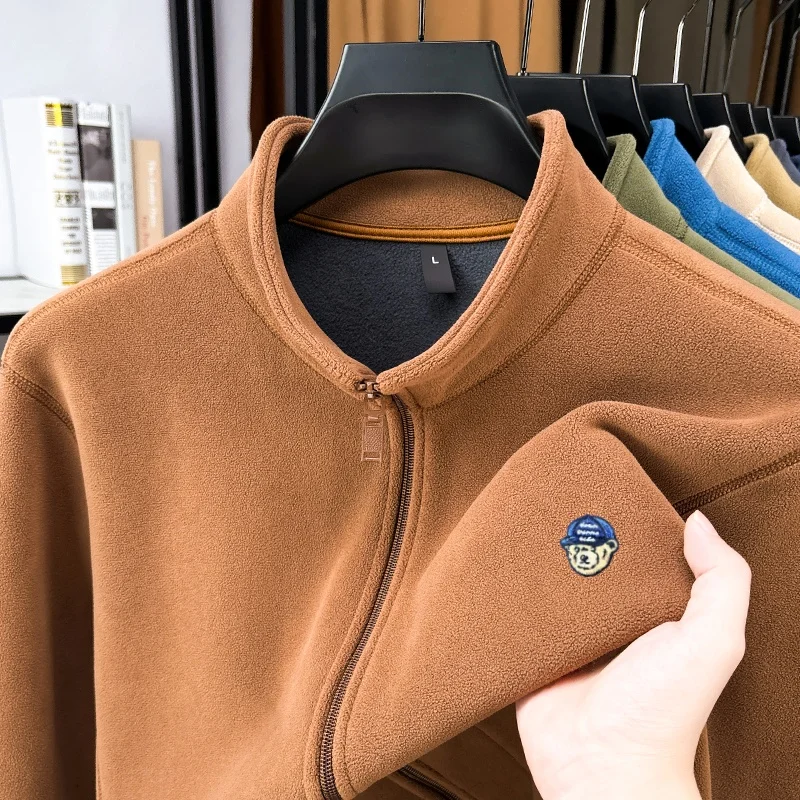 

Luxury autumn and winter new comfortable velvet warm zipper cardigan top mens brand bear head embroidered stand up collar jacket