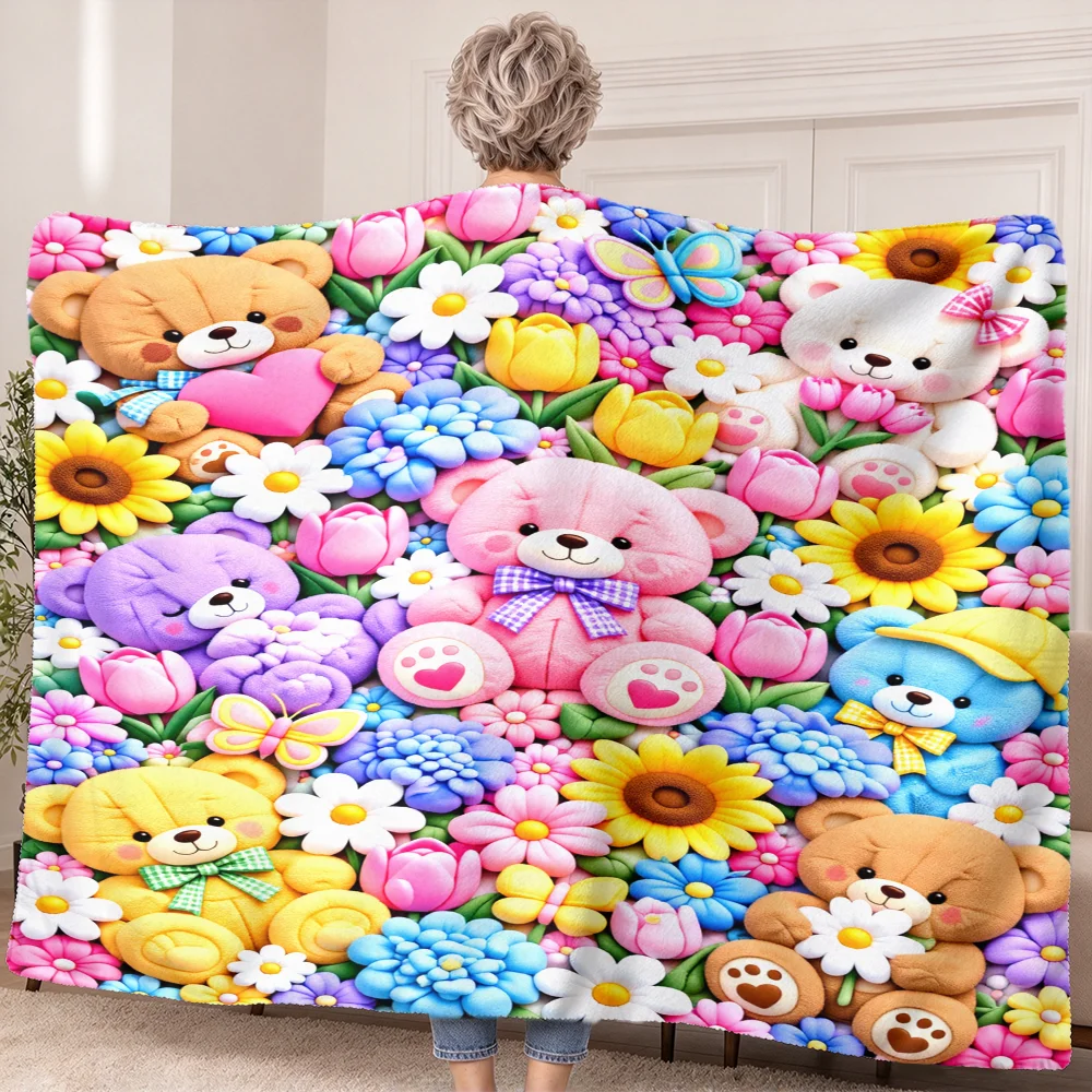 1pc Cartoon Teddy Bear Print Wearable Blanket-Soft and fluffy for both men and women. Perfect for comfortable rest, naps and dai