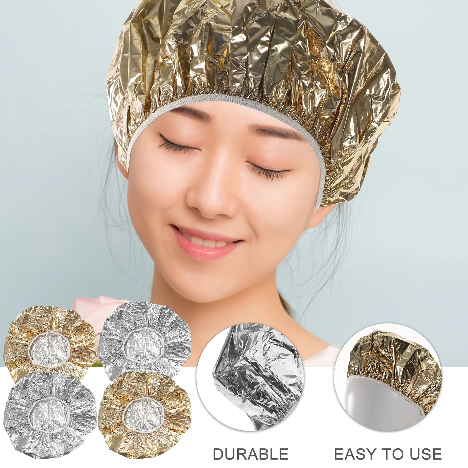 

4pcs Aluminum Foil Hair Processing Hat Deep Conditioning Heat Insulation For Color Perm Treatment Salon Spa Steaming Cap