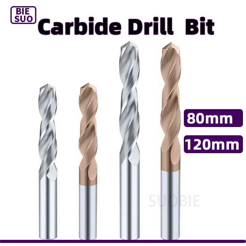 Broca contínua do tungstênio do carboneto, processamento do furo do CNC, comprimento longo, 80mm, 120mm, 1PC