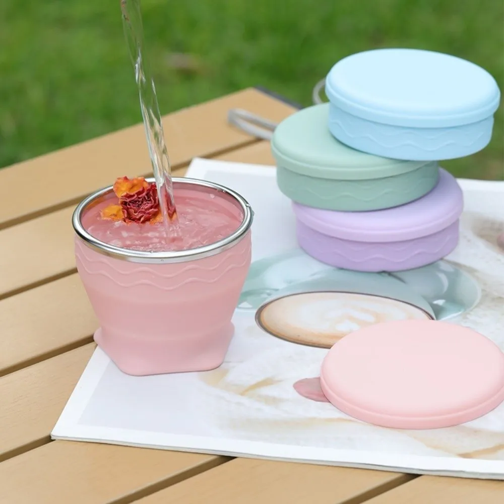 

Practical Water Cups 200ml Foldable Silicone Cup With Lid Silicone Portable Drinking Cup Drinking Mug Outdoor Travel