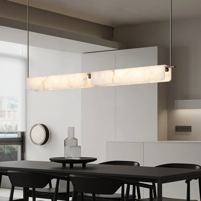 Spanish Marble Ceiling Pendant Light Lamp For Dining Room Kitchen Table Long Alabaster Chandelier Rectangle Marble Pendant Light - view 6