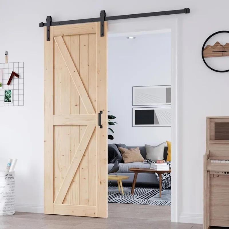 

EaseLife 34in x 84in Sliding Barn Door with 6FT Barn Door Hardware Kit & Handle Included,DIY,Easy Install,K-Frame,Natural