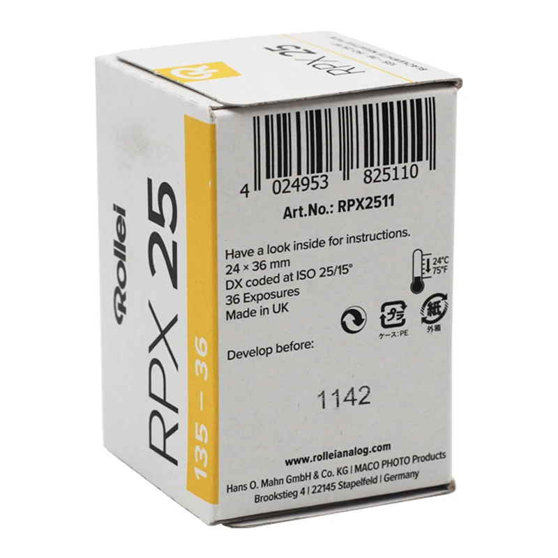 1-10 لفات Rollei RPX 25 135 35 مم فيلم سلبي أبيض وأسود (36 تعريضًا/لفة) لكاميرا Kodak M35 (تاريخ انتهاء الصلاحية: 2025)