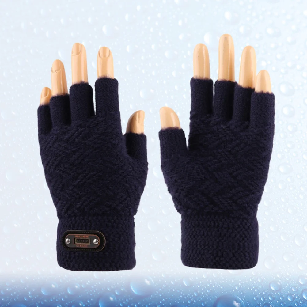 1Pair Winter Gloves Knitted Half Finger Screen Windproof Warm Gloves Navy Outdoor Winter Accessories