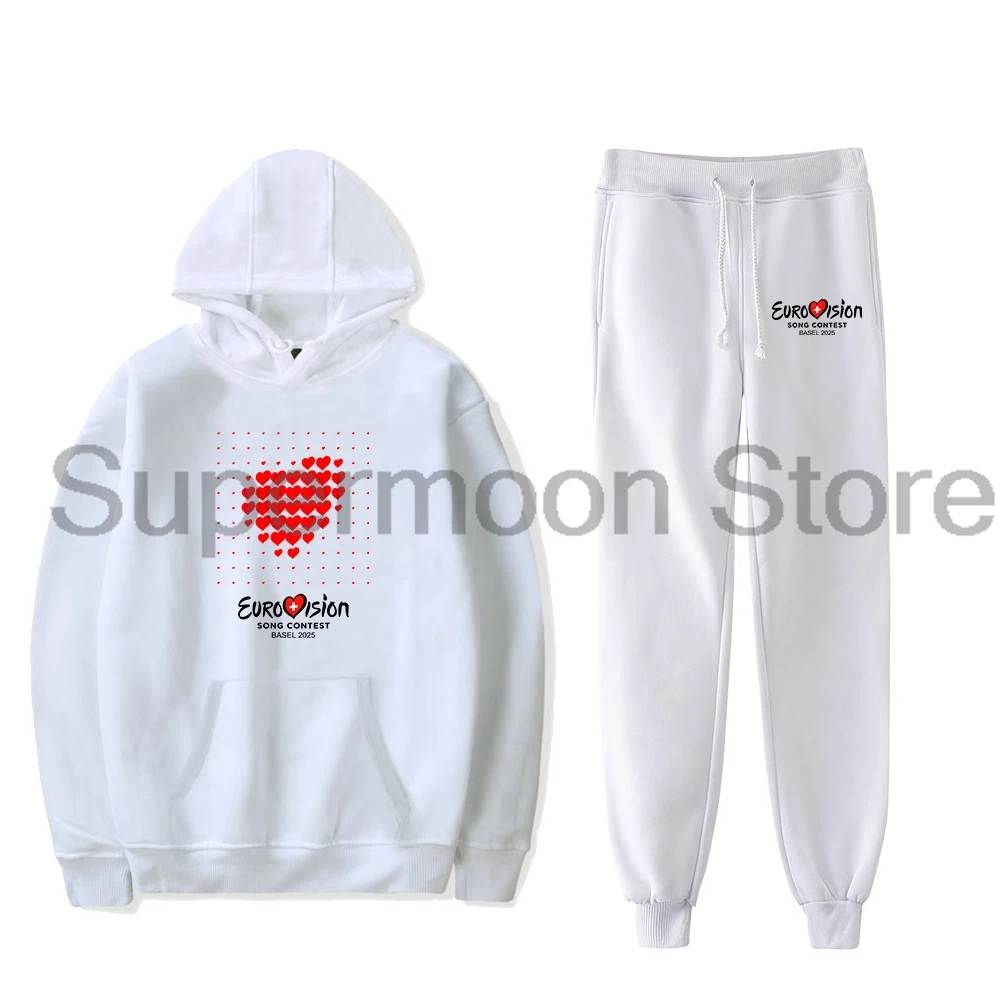 

Толстовка с капюшоном Merch Eurovision 2025, брюки для бега, комплект из двух предметов, толстовки + спортивные штаны, конкурс песни Евровидение, женский и мужской комплект