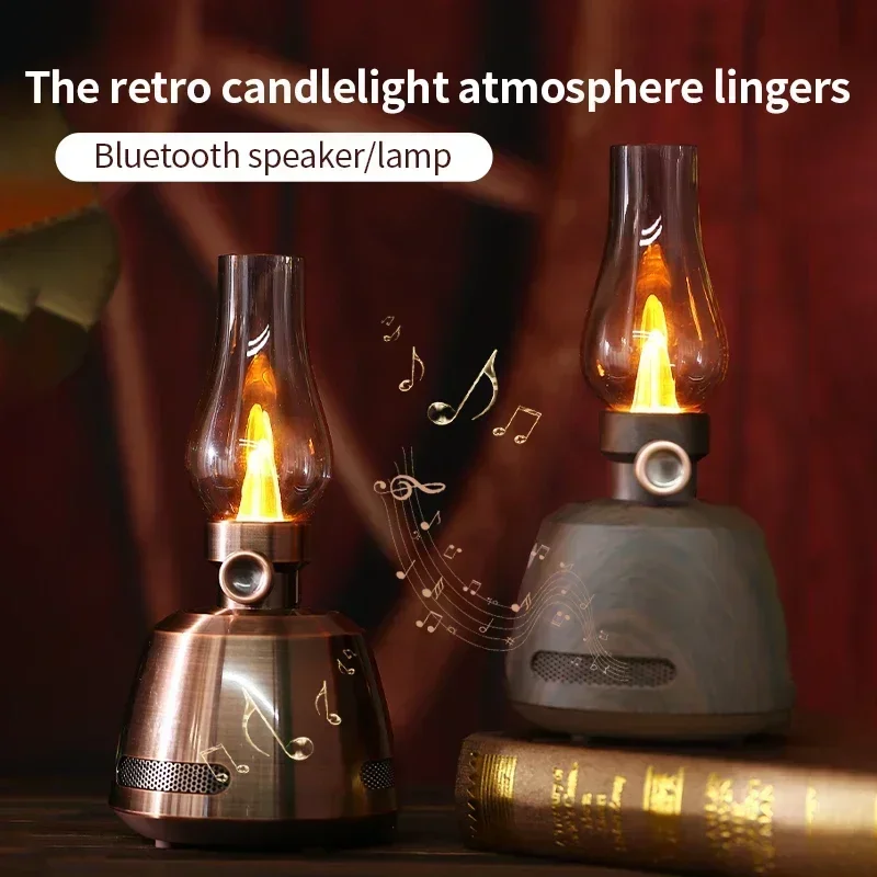 

Portable Retro Music Soundbox with Brightness Adjustment Rechargeable Home Deco Bluetooth Speaker Box Vintage Candle Light Sound