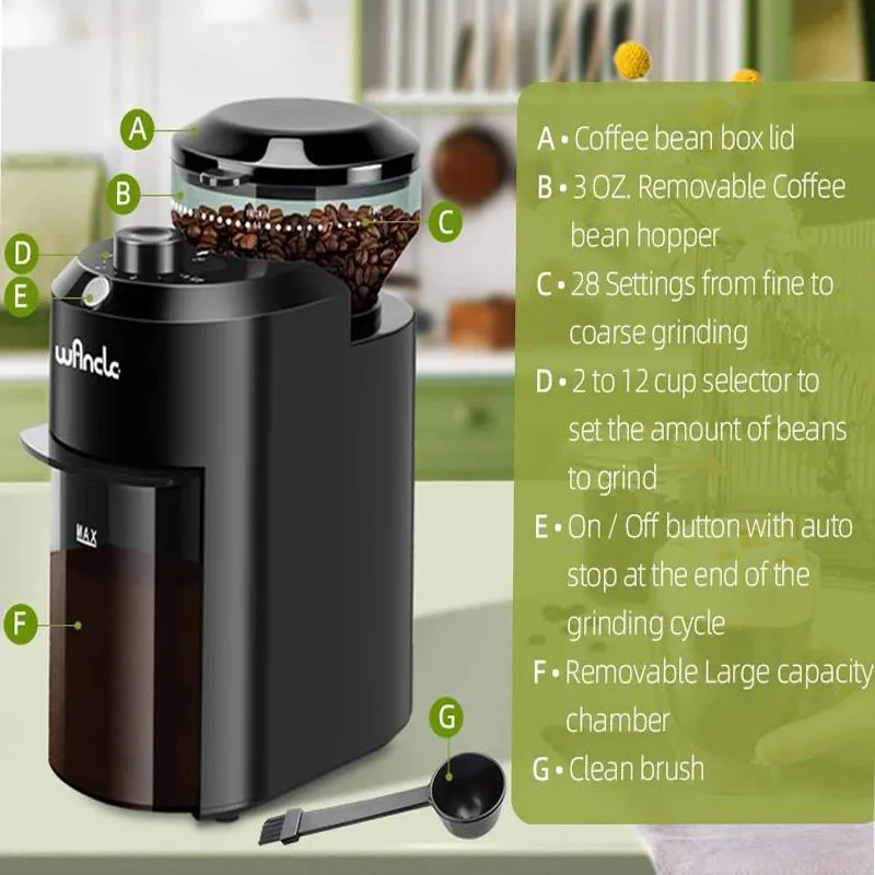 電気コーヒー豆グラインダーデザイン家庭用自動エスプレッソグラインダーフレンチプレスドリップエスプレッソコーヒー用の28つの挽き設定