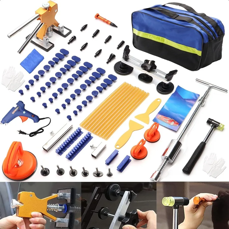 

97PCS Car Dent Puller Kit Paintl Dent Repair Kit with Golden Lifter Tbar Dent Puller Bridge Puller for SUV RV Truck Car Dent Re