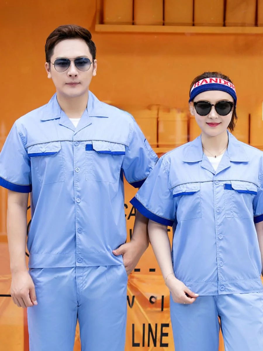 

Летний комплект светоотражающей спецодежды из тонкой хлопково-полиэстеровой смеси для авторемонта и обслуживания, влагоотводящий