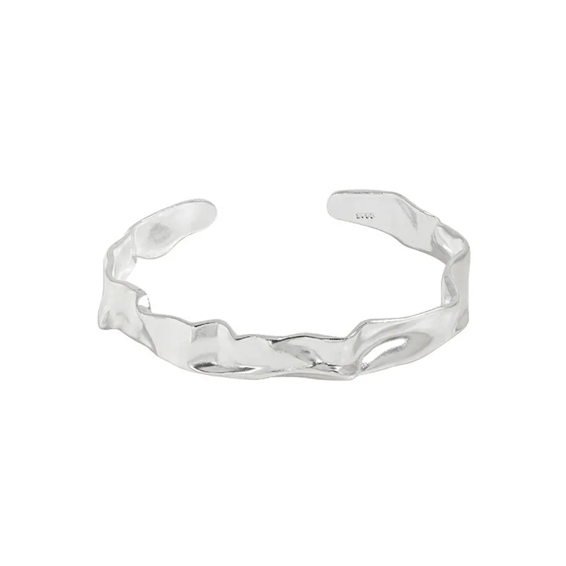 

Crumpled Foil Texture Adjustable Bracelets 925 Sterling Silver Vintage Crumpled Silver Tone Cuff Bracelet Bangle