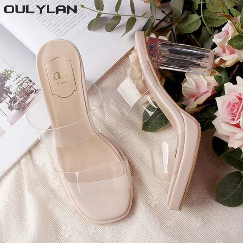 Ladies Perspex Slippers Shoes Heel Clear Sandals Transparent Women Pumps Sandals PVC Jelly Slippers Open Toe High Heels