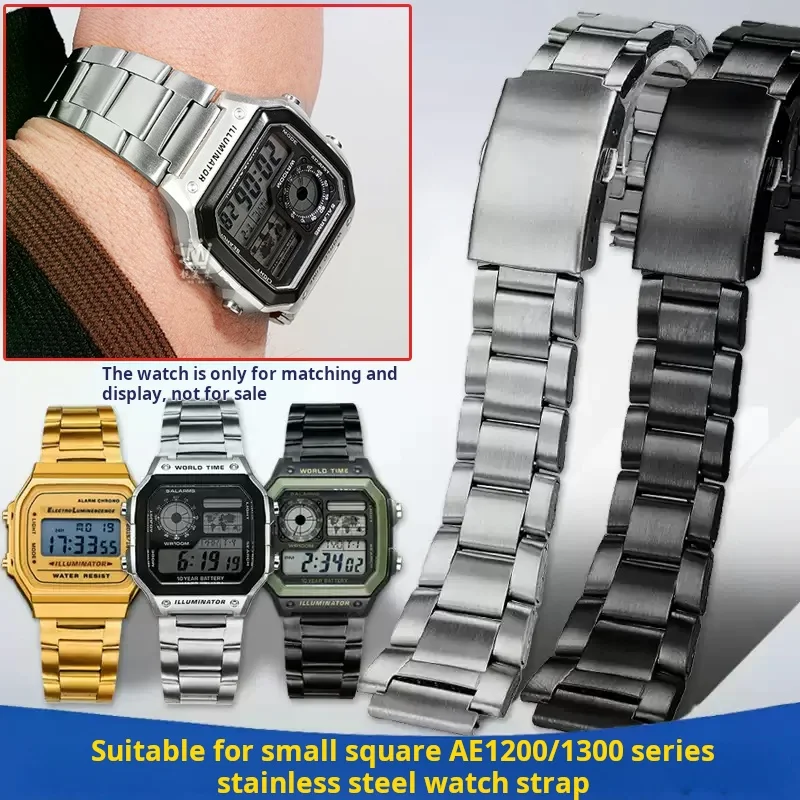 For Casio Ae1200 Ae1300 A158 A-159 A169 A168 F91 Small Square Stainless Steel Watchband Ae-1200 Watch Strap Metal men Bracelet