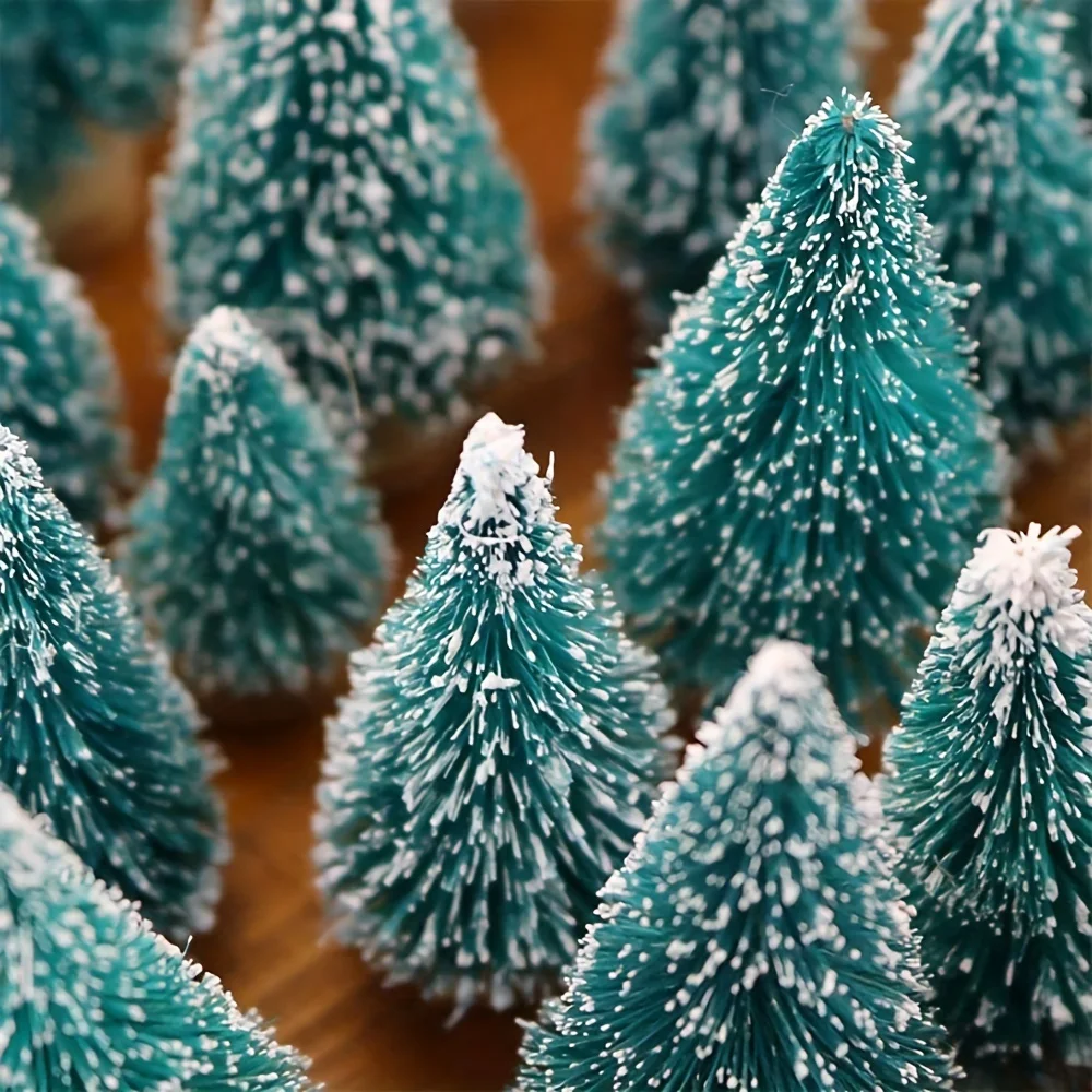 24pcs, Mini Christmas Sisal Snow Frost Tree with Wooden Bottling Brush - Perfect Desktop Tree for Christmas Party and Home Decor