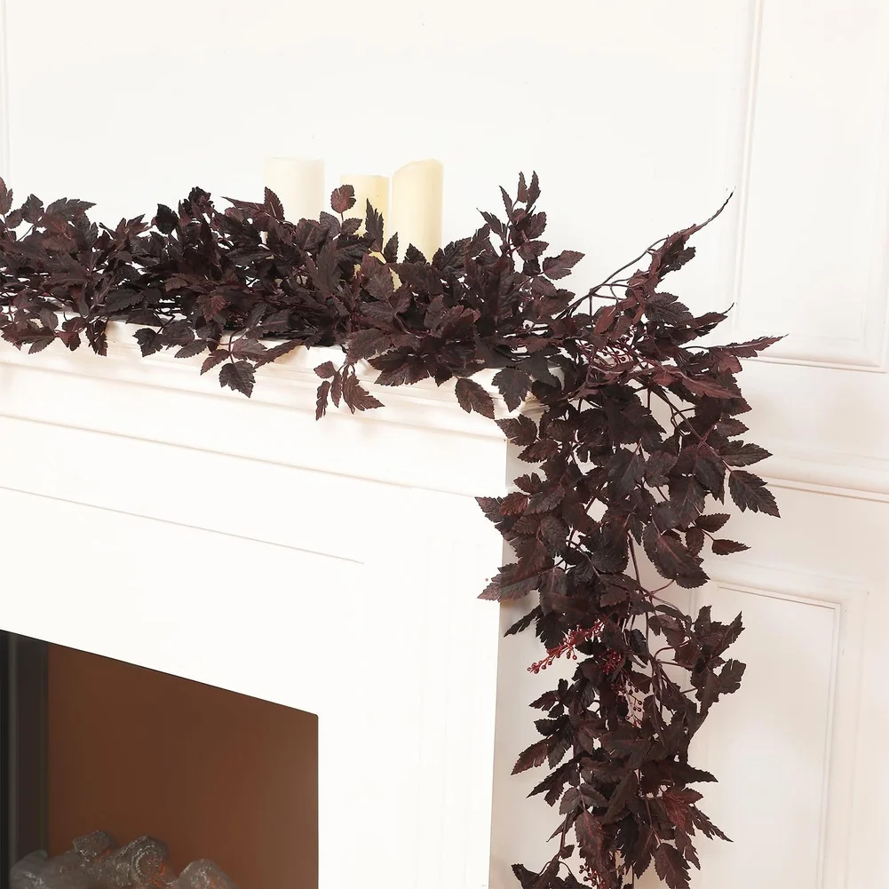 Artificial Autumn Vine Leaves with Bendable Iron Wires 180cm PE Plastic Foliage for Home Office Wedding Thanksgiving Decor