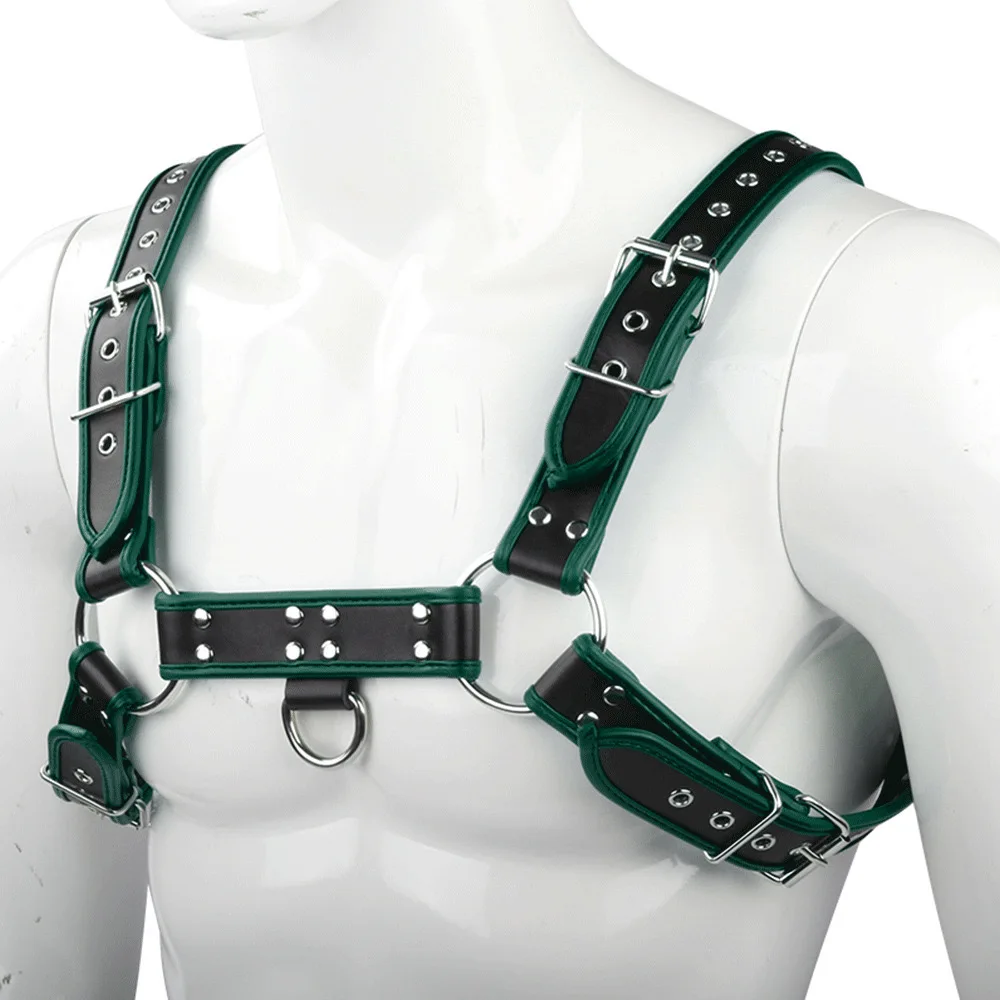 Fetish Gay Faux Leather Chest Harness Men Adjustable Sexual Body Bondage Cage Harness Belts Rave Gay Clothing for Adult Sex