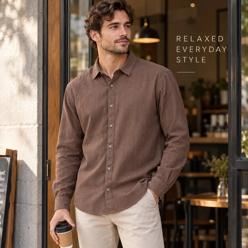 Men Lyocell Blend Long Sleeve Shirt Relaxed Fit Button Front Point Collar Solid Color Casual Top for Work Travel and Daily Wear