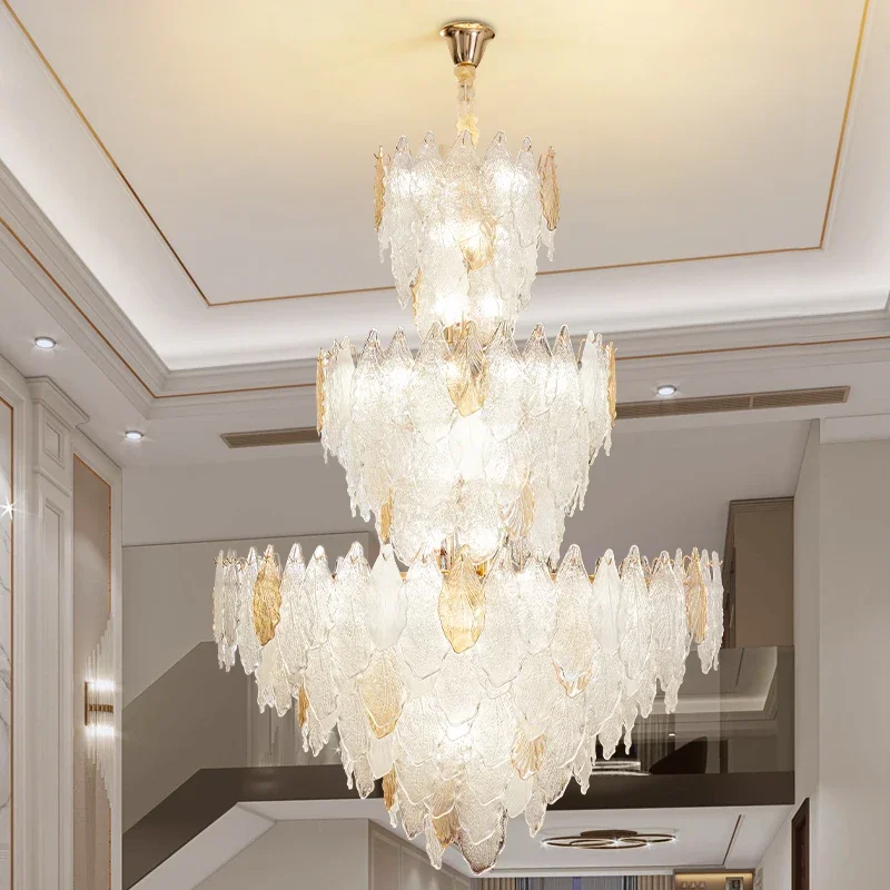 Luxury Art Glass Chandelier, Large Ornate Fixture, Stairecase Lobby Loft High-Ceiling Lighting, Vintage Home Decor Lamp