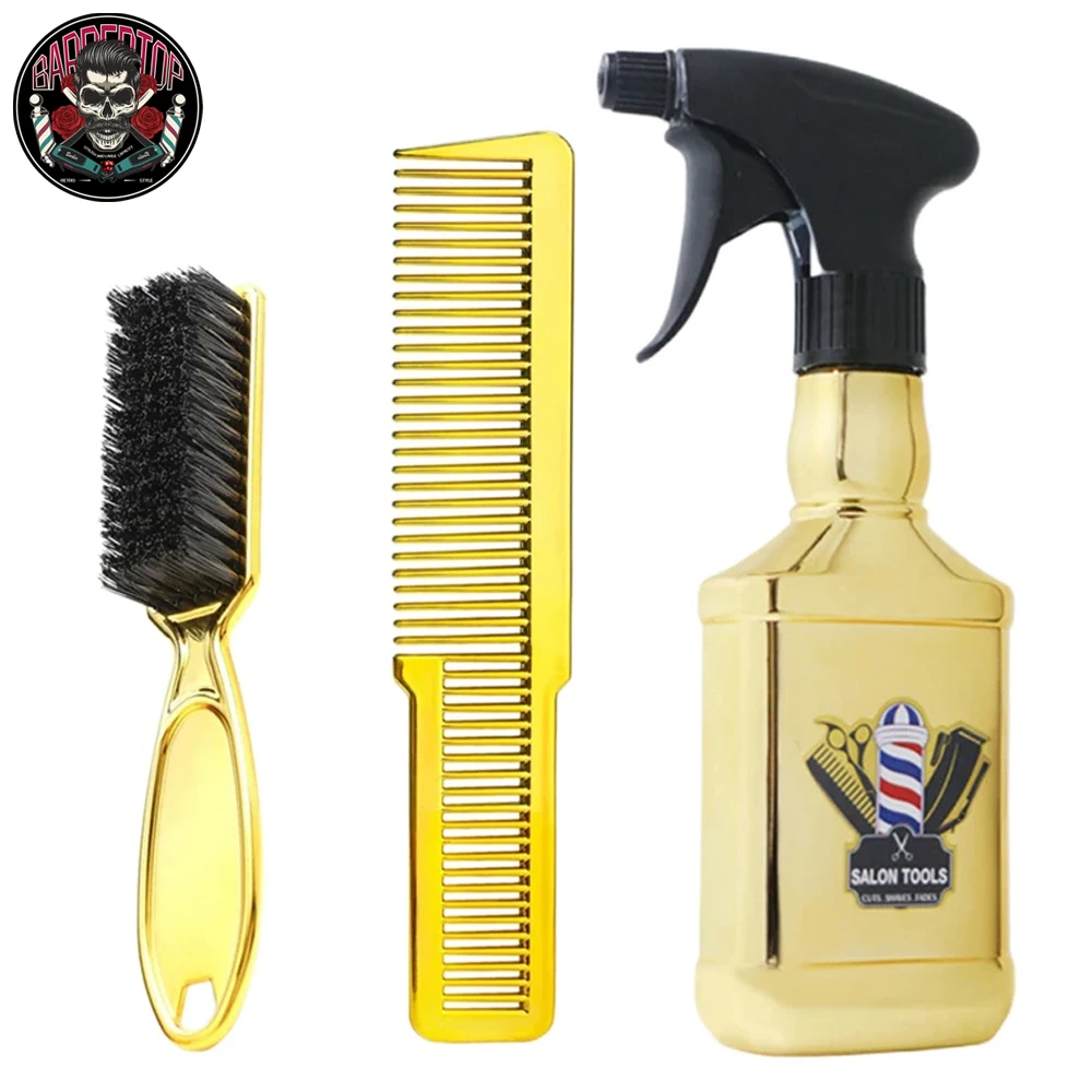 

300Ml Spray Bottle Refillable Electroplating Water Can Hairdressing Hairbrush Comb Sets Barbershop Styling Tools Accessories