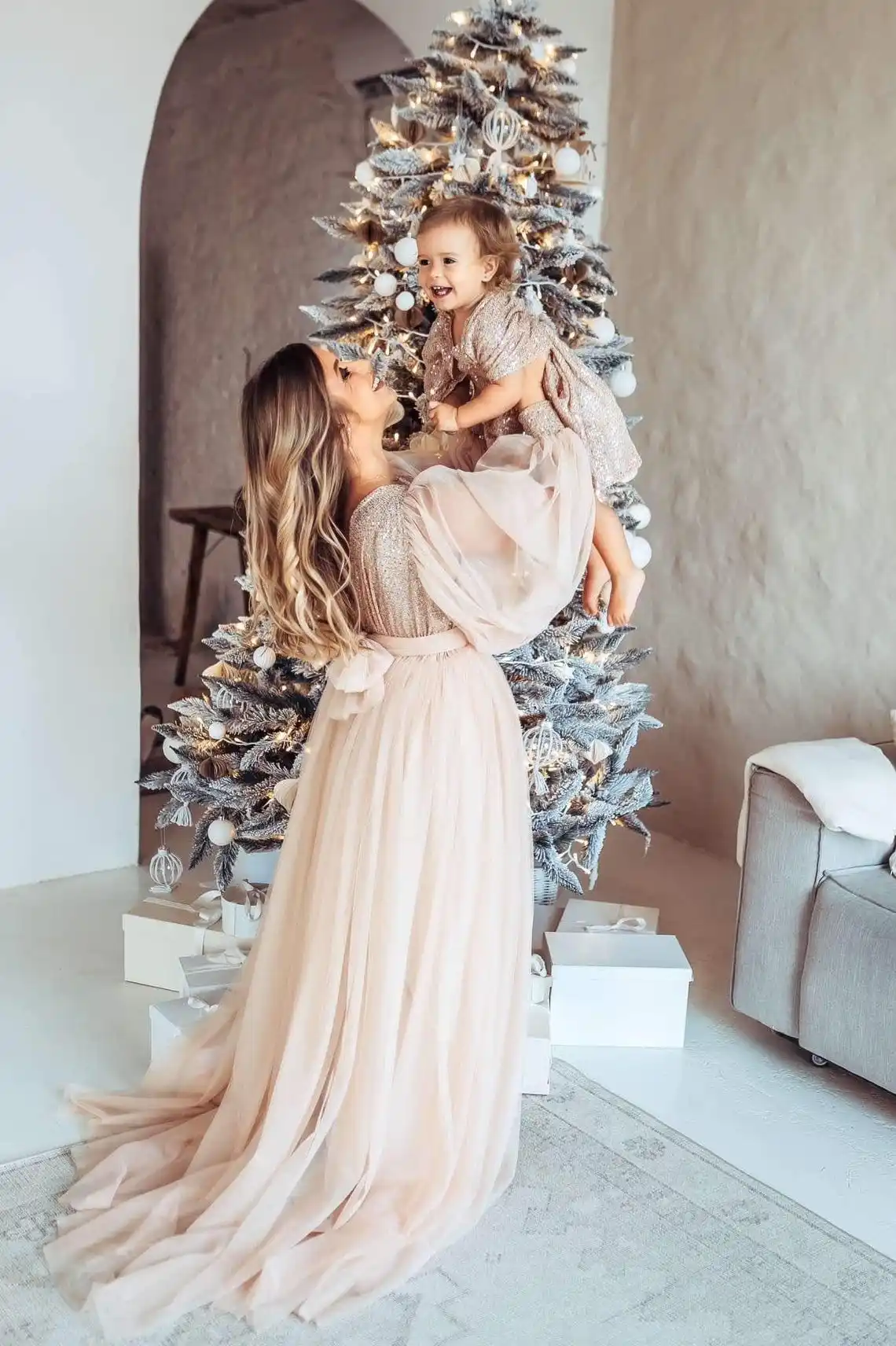 

Champagne Boho Sequin Matching Easter Dress for Mom and Daughter Mommy and Me Outfit Spring Family Dresses Mother Daughter Gown