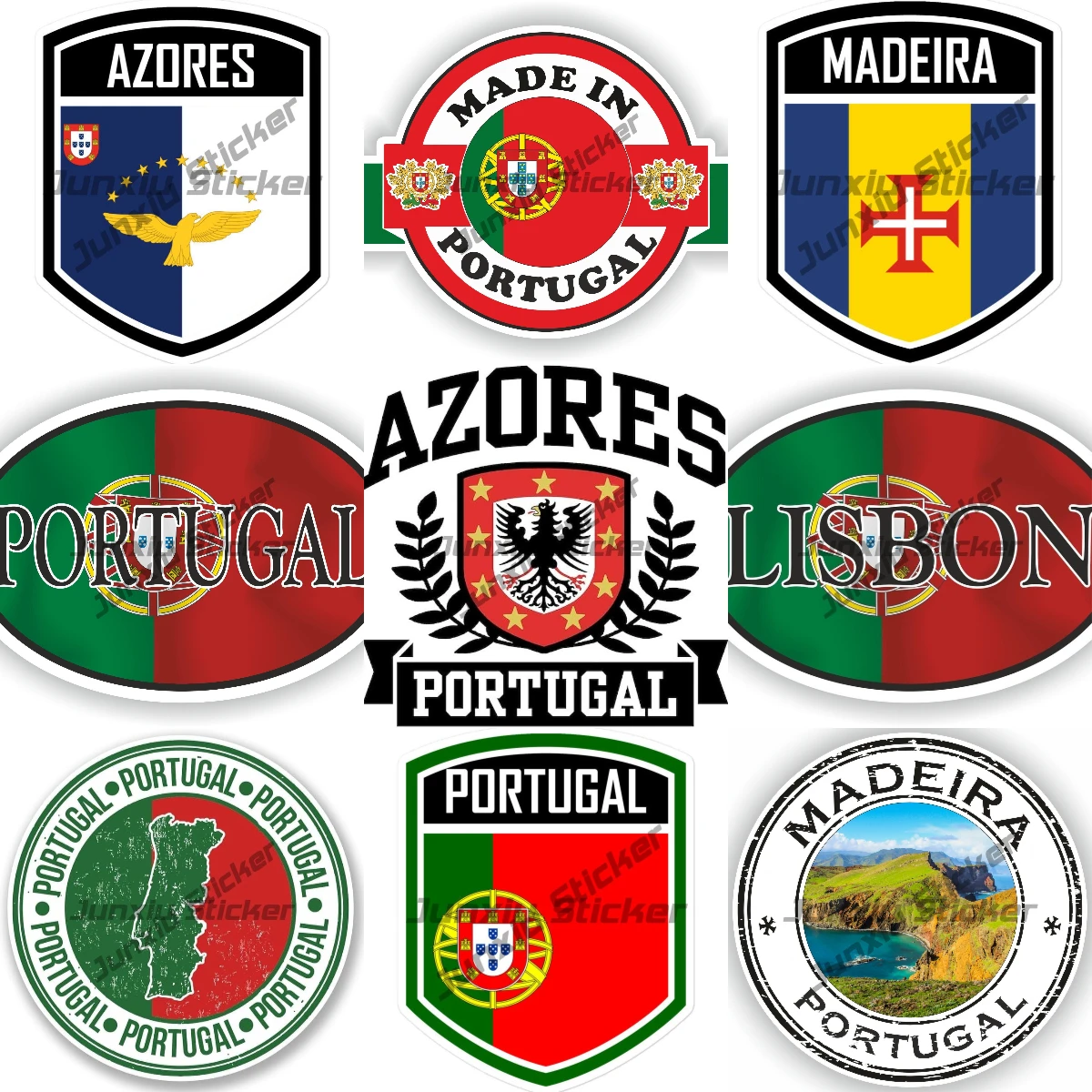 

Creativity Azores Madeira Portugal Flag Emblem Stickers High-Quality Vinyl Decals Lisbon Madeira Portugal City Country Code P