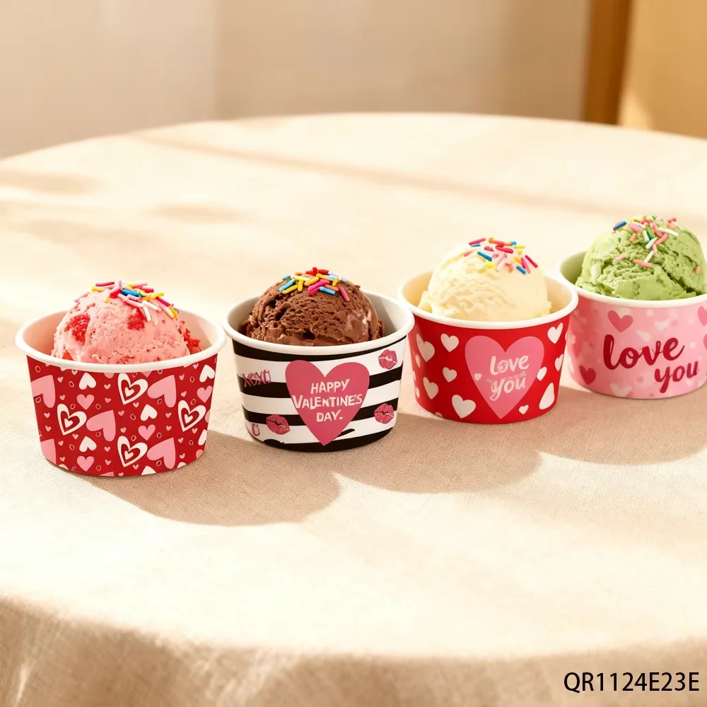 PESENAR  This set of Valentine s Day themed ice cream paper bowls with 4 love patterns adds to the romantic atmosphere