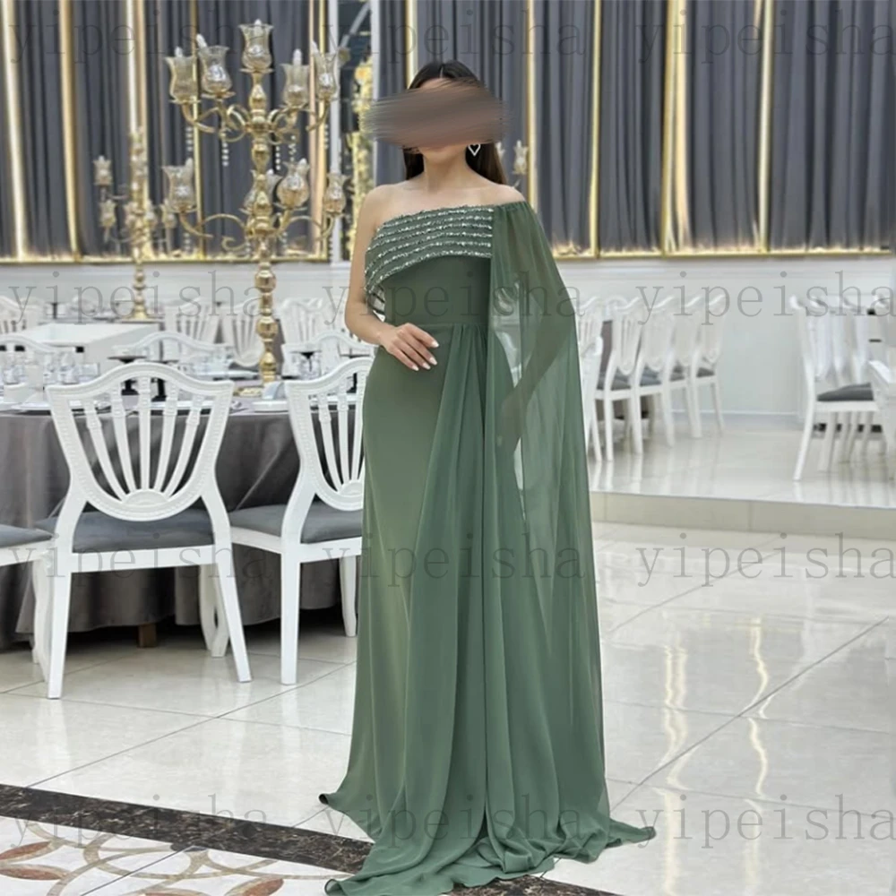 Vestidos de Noche personalizados de un solo hombro con cuentas y lentejuelas hasta el suelo sin espalda vestido de fiesta de una línea vestido de fiesta largo moderno de gasa