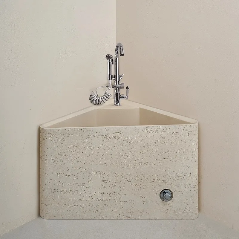 Mop Pool Balcony Outdoor Travertine Mopping Basin Bathroom Triangle Wall Corner Mop Pool