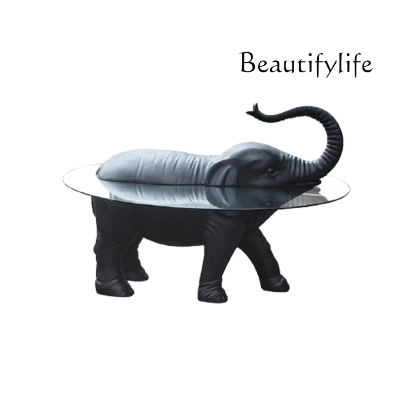 

Light luxury round tempered glass coffee table designer creative coffee table modern fiberglass coffee table