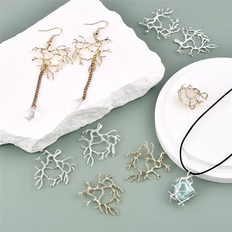 5Pcs Copper Plating Silver Tree Branch Blank Base Pendants For Cabochon Cameo DIY Necklace Jewelry Making Accessories