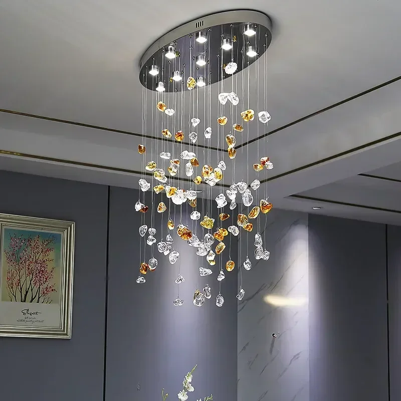

LED modern crystal dining room chandelier special-shaped stone decorative lights color living room lighting