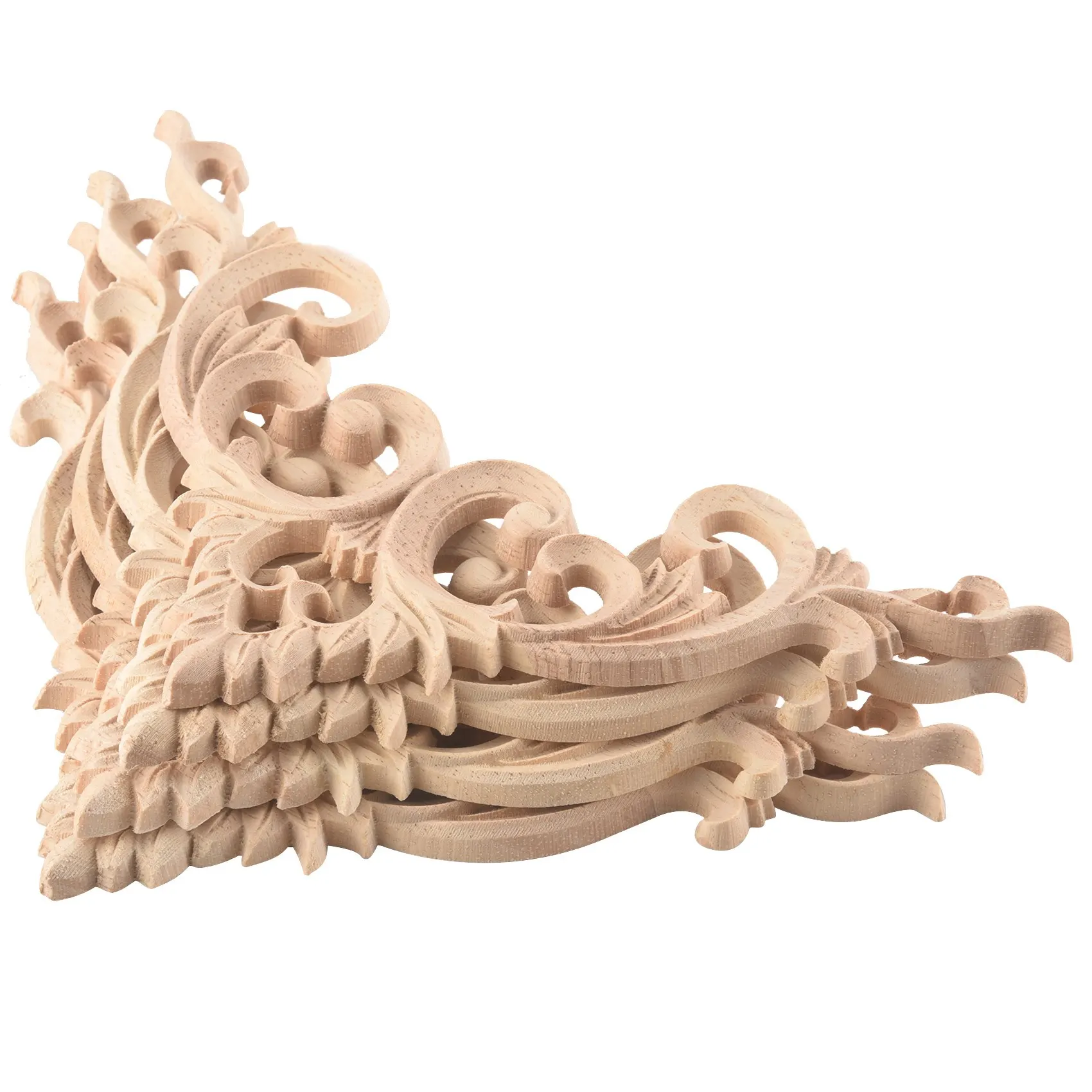 Aplique de esquina tallado en madera, marco sin pintar, calcomanía de armario para decoración, 15cm, 4 unidades por juego