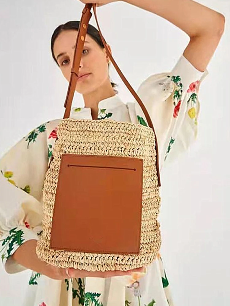 Casual Straw Bucket Shoulder Bag Women\'S Luxury Brand Paper Woven Crossbody Bag Woman Summer Designer Beach Female Handbag 2022