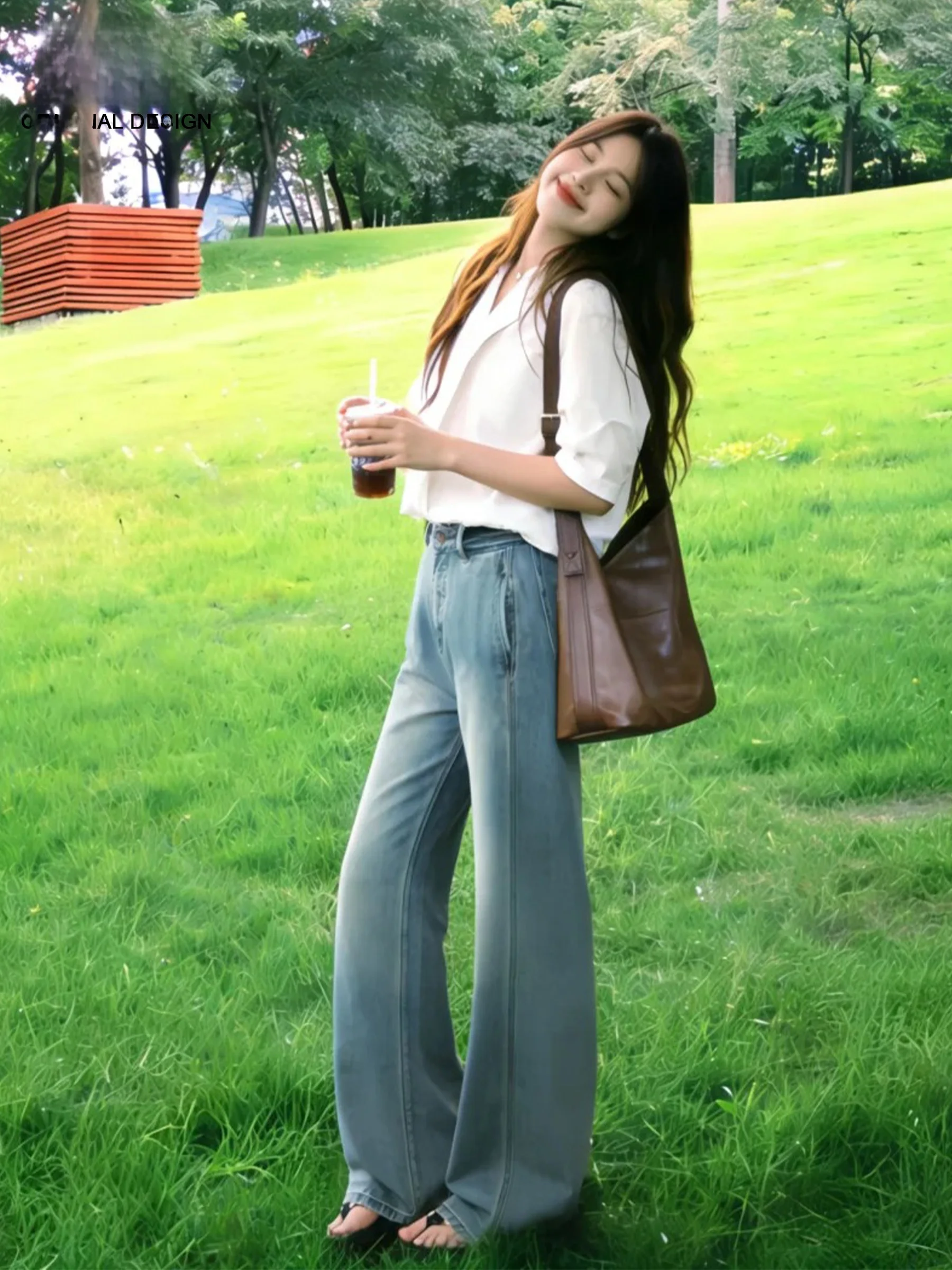 

Loose American Style Women's Jeans High Waist Wide Leg Pants Summer Casual Loose Feeling Knife Slimming Effectiveness