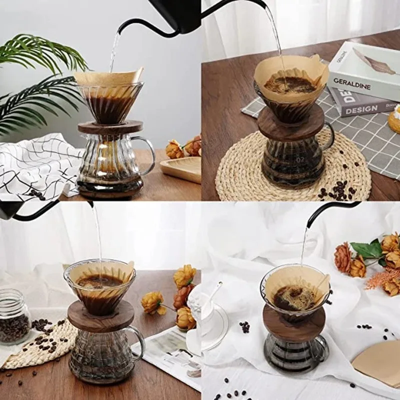 200Pcs Disposable Natural Unbleached Cone Coffee Filters Pour Over Dripper Replace Melitta Cone Coffee Log Paper Filter