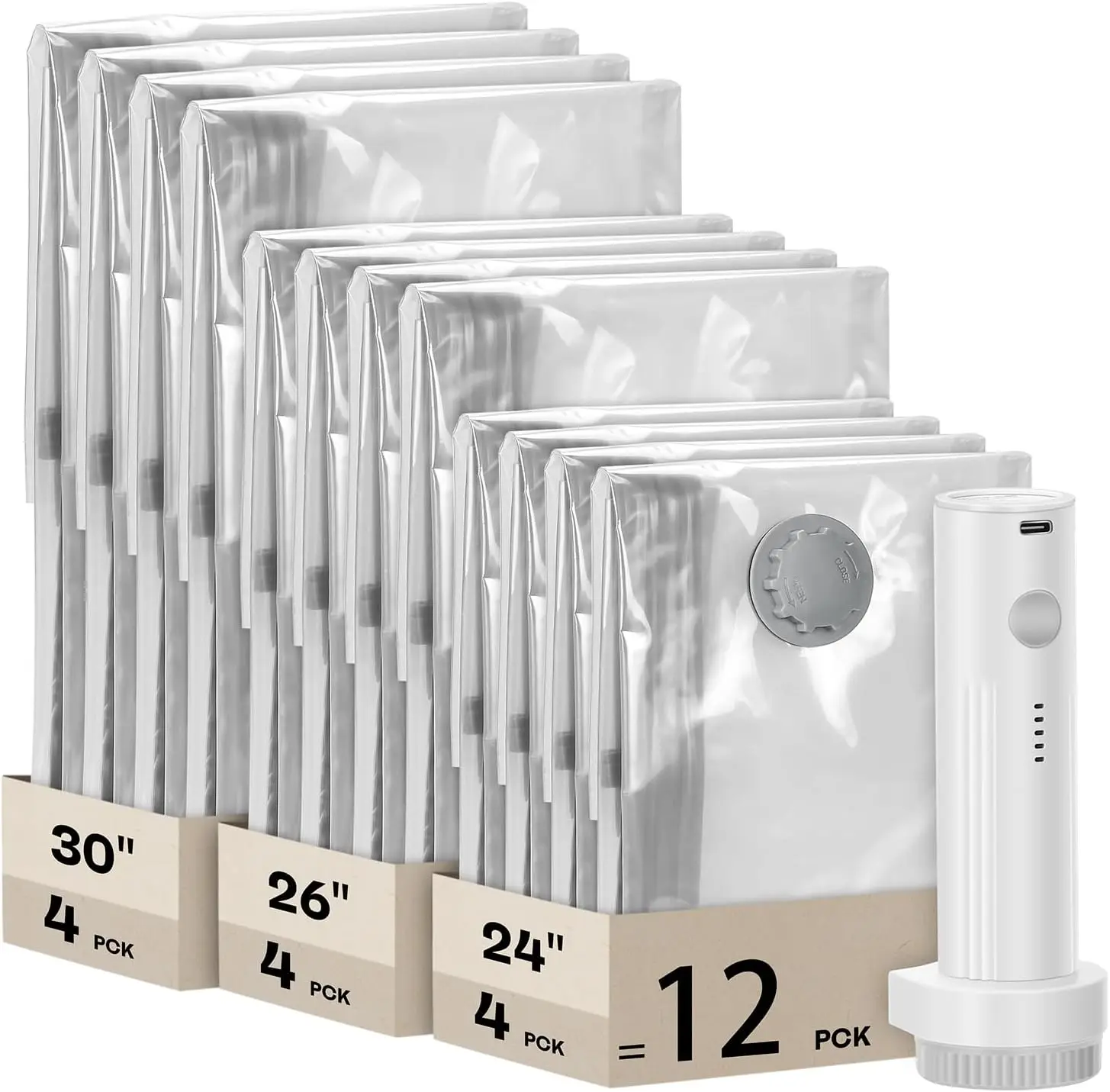 

Вакуумные пакеты для одежды и путешествий с электрическим насосом, 12 комбинированных вакуумных пакетов для экономии места