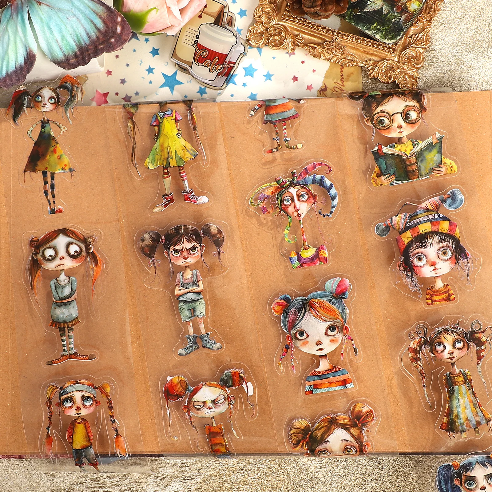 

JIANWU 60mm*200cm Vintage Quirky Girl Character Landscape Material Collage Scrapbook PET Tape Creative DIY Journal Stationery