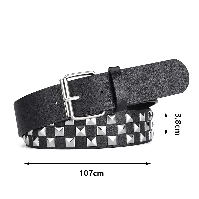 Fashion Casual Rivet Belt Goth Style Pin Buckle Man/woman Puck Designer  Pu Leather Jeans Waistband