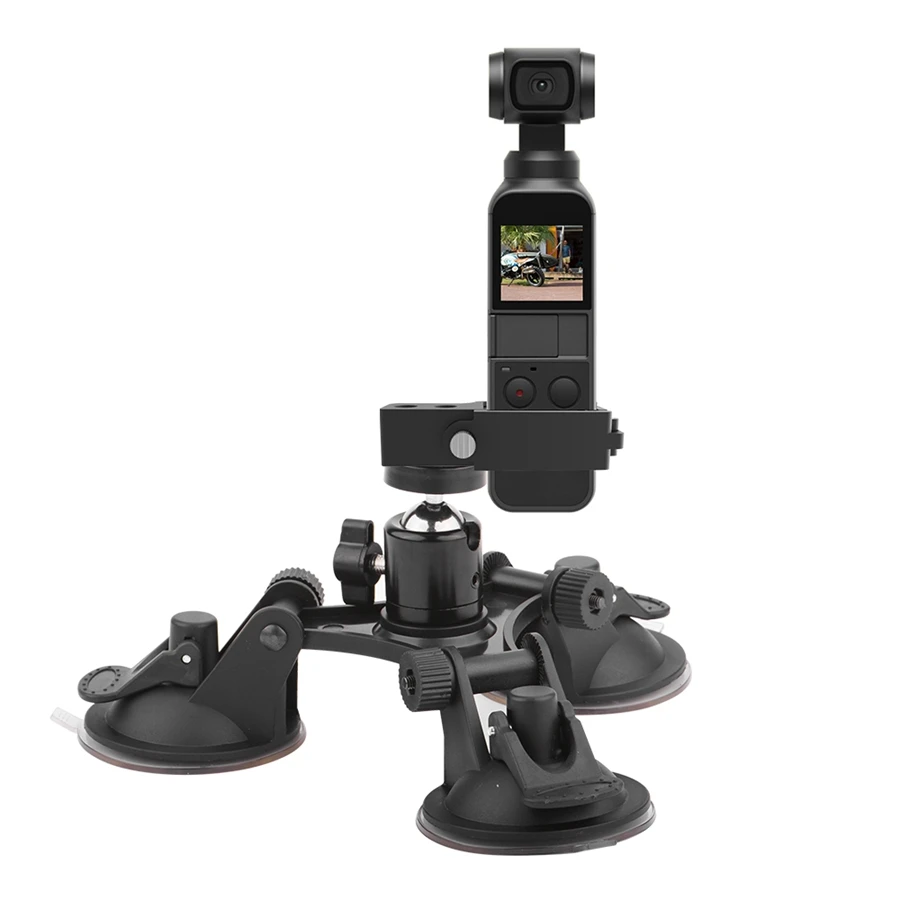 Car Holder Triple Vacuum Suction Cup Mount for DJI Osmo Pocket Camera Stabilizer Accessory with Expansion Adapter