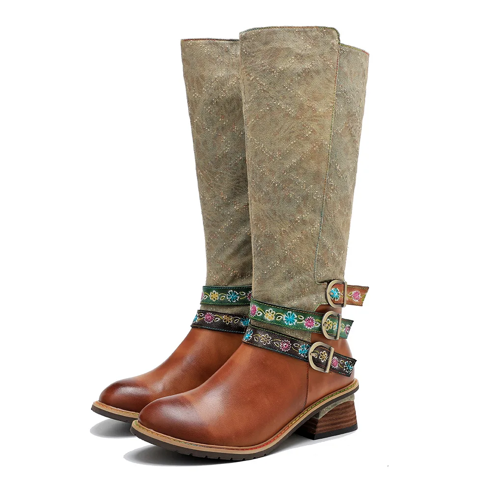 Socofy Raffan winter snow Long Ladies designer Genuine leather boots shoes for Women's high comfortable Elegant Cowboy boots