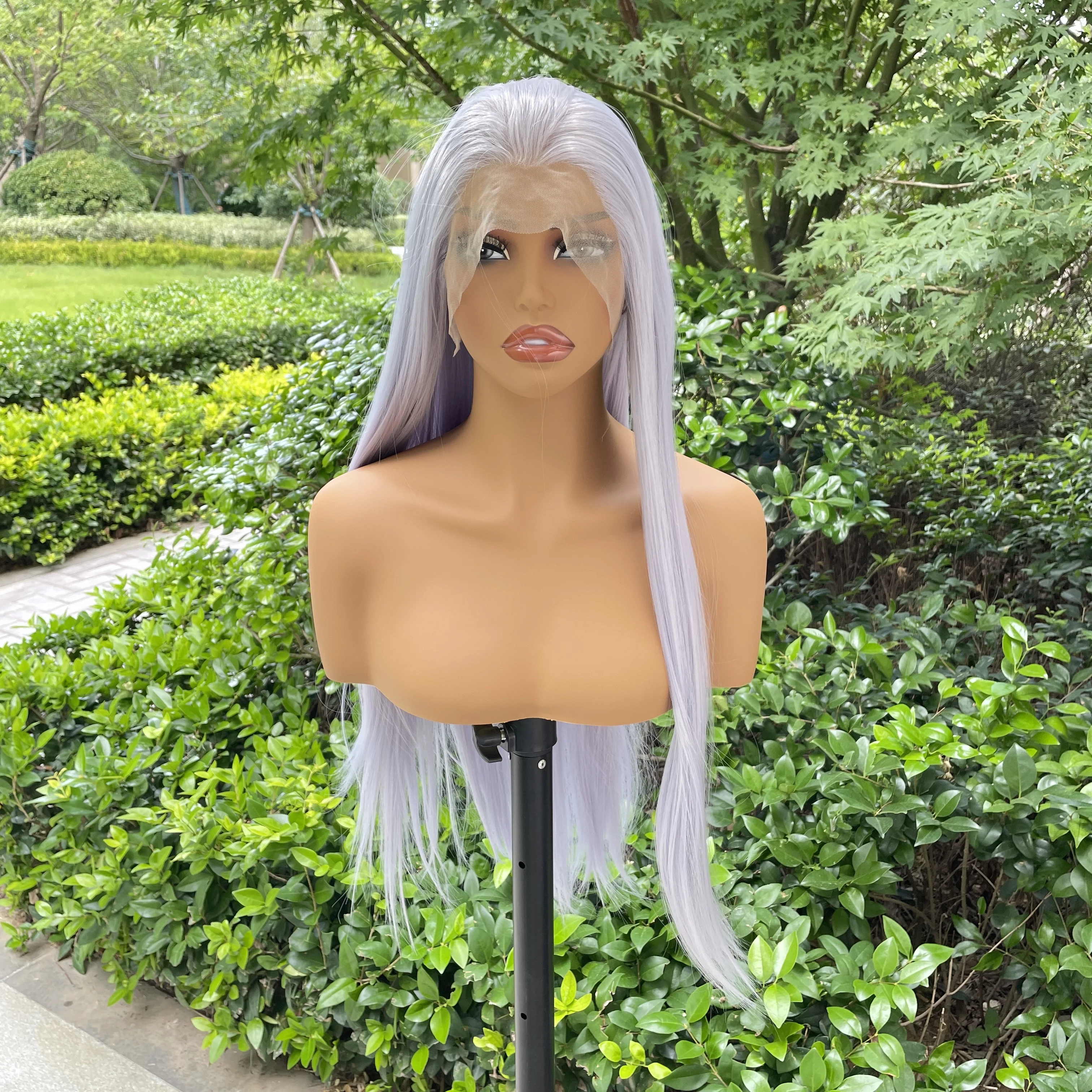 

Высококачественный светло-фиолетовый длинный шелковистый прямой синтетический парик для женщин, бесклеевая свободная часть 13X4, парик спереди, термостойкий 150%